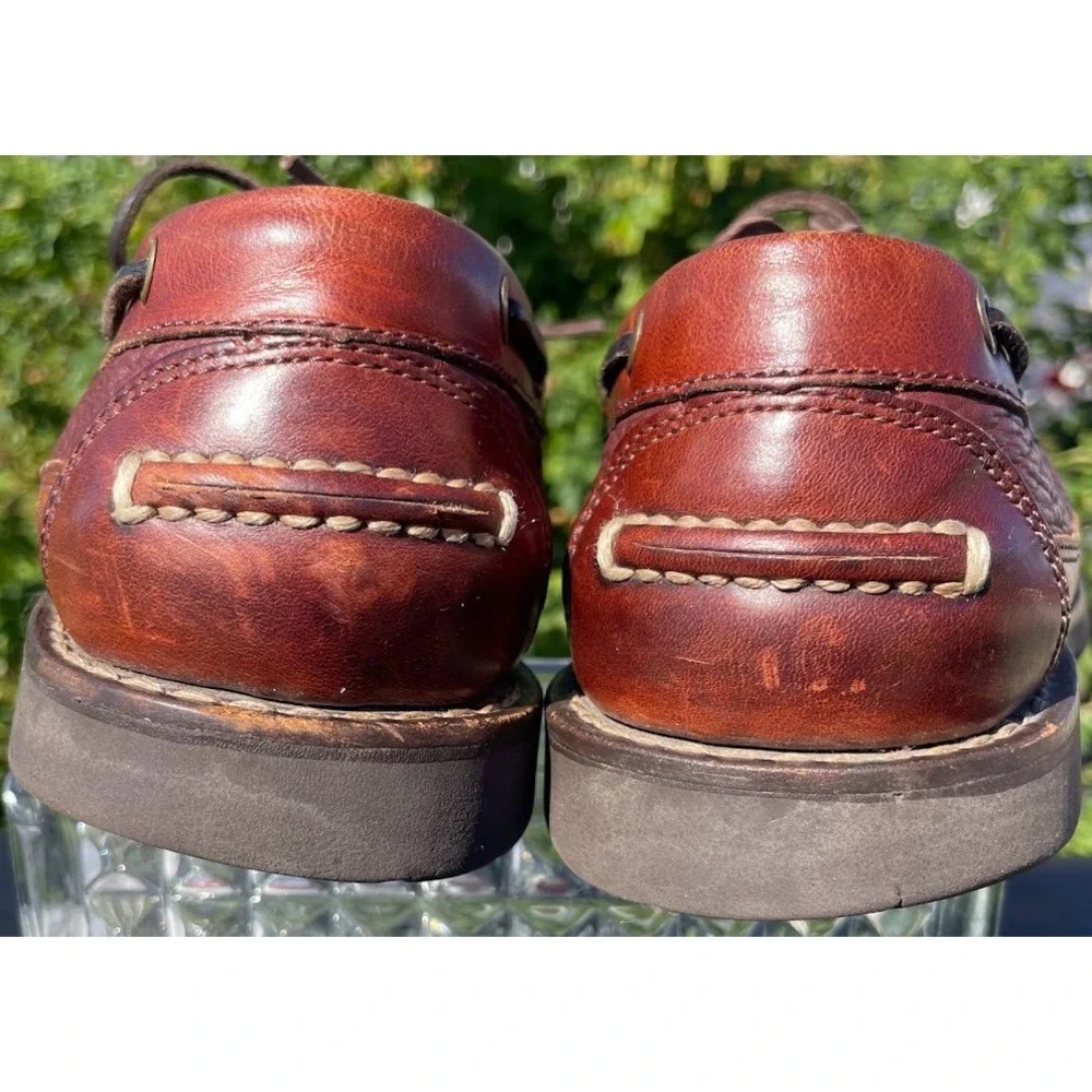 L.L. Bean Boat Shoes Mens 9.5 Brown Leather Lug Sole Moccasin Loafers